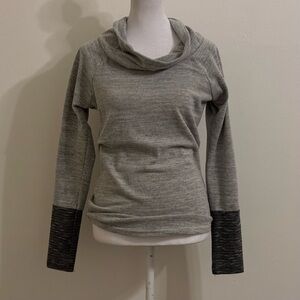 Avalanche Heathered Gray Cowl Neck Sweater with Marled Contrast Cuffs Size S